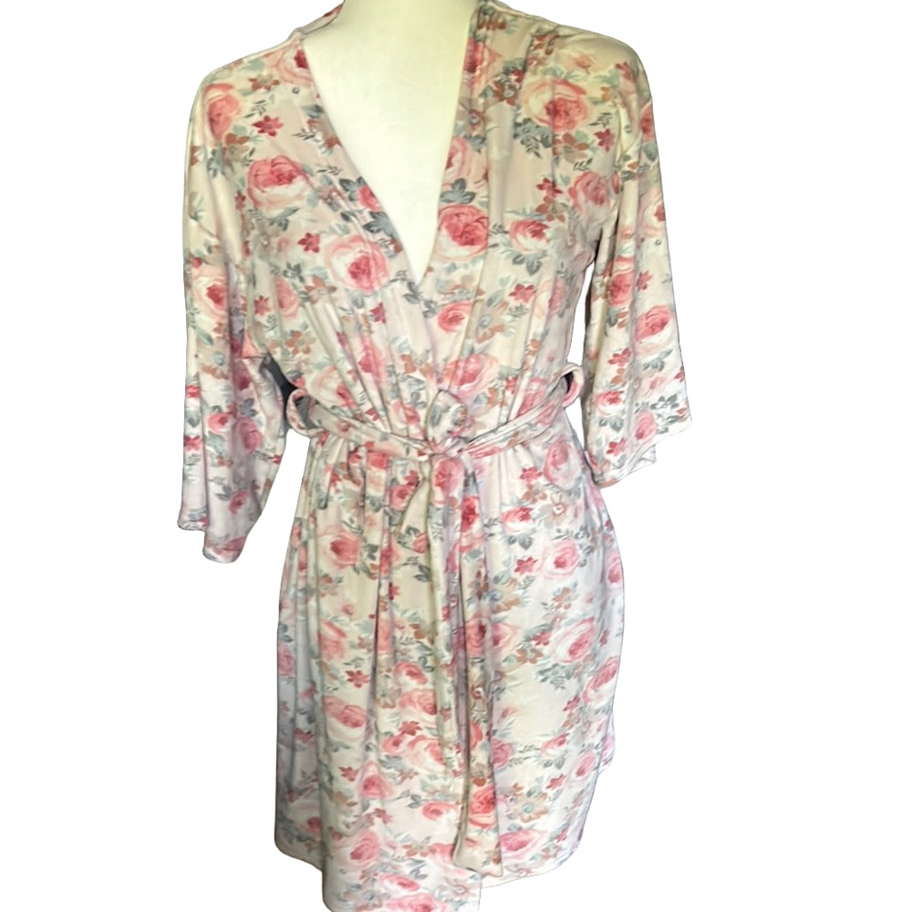 Flora Nikrooz Pink and Cream Robe with Wrap Front